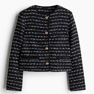 H&M Navy and White Textured Weave Jacket
